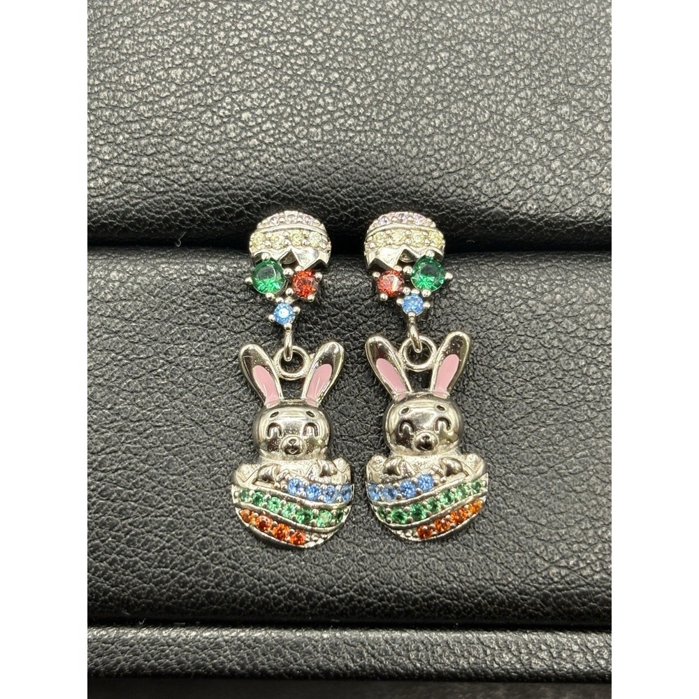 EUC Sterling Silver Crystals Easter Bunny Earrings H20